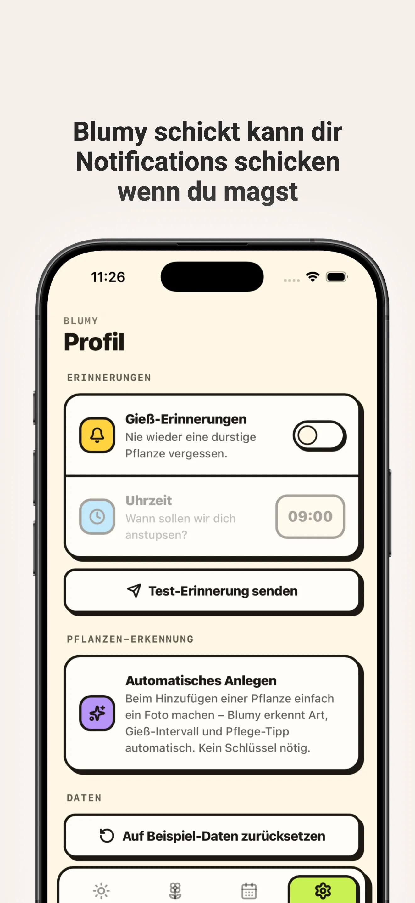 Profil mit Gieß-Erinnerungen und Foto-Erkennung